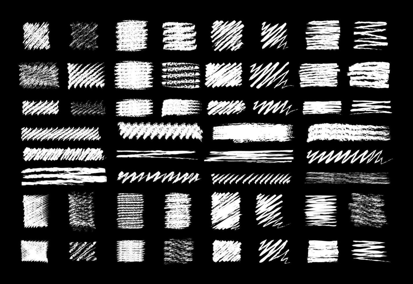 Chalk style marker scribble set illustration. Hand drawn chalked square and rectangle stripes in white color isolated on blackboard for school style design or office presentation vector