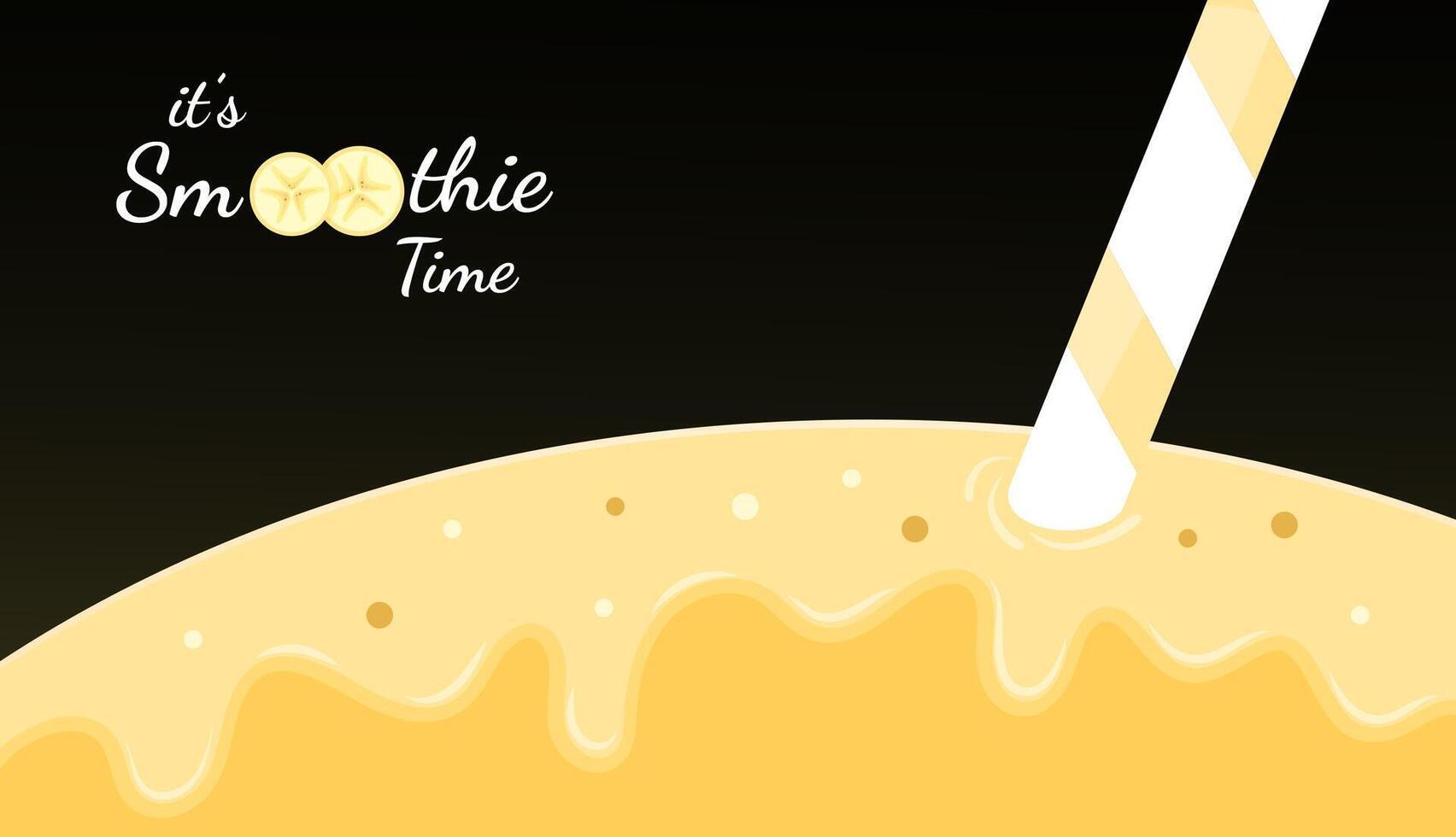 Yellow smoothie fruit logo flat illustration. Fresh smoothies drink or frozen yougurt with yellow splash, drops and banana smoothie logo for fast food menu or healthy detox web banner vector