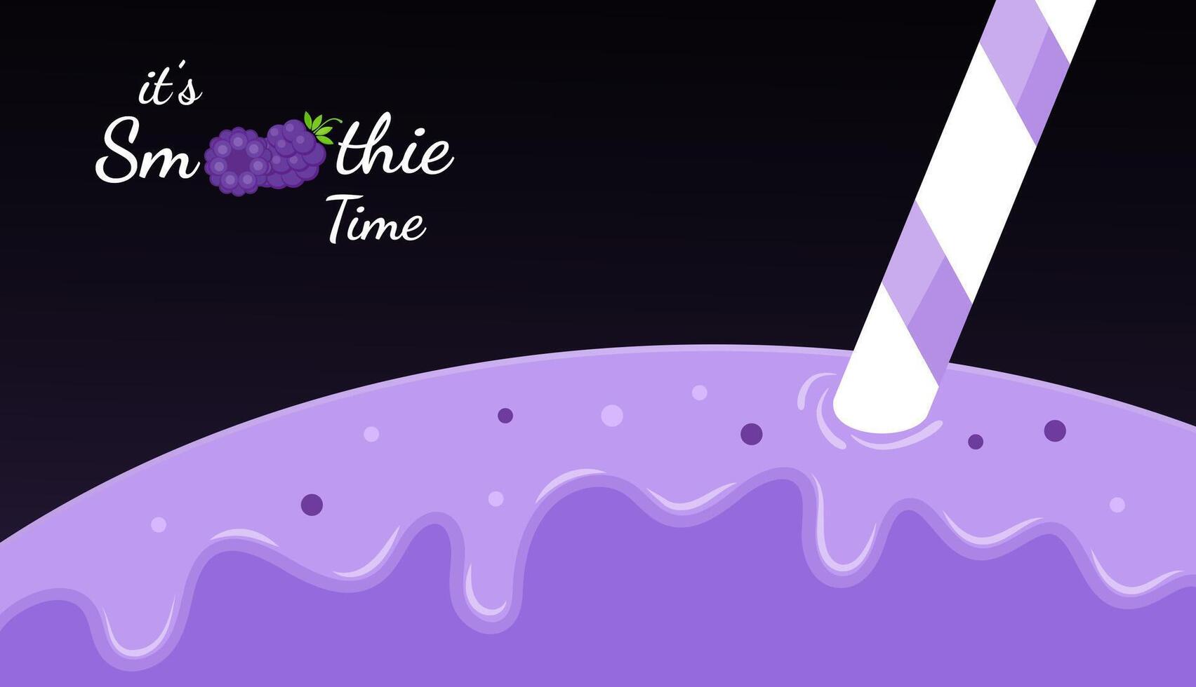 Violet natural smoothie blackberry shake illustration. Berries, straw and violet layers of ice cream drops or smoothies cocktail, smoothie logo banner for fitness landing page. vector
