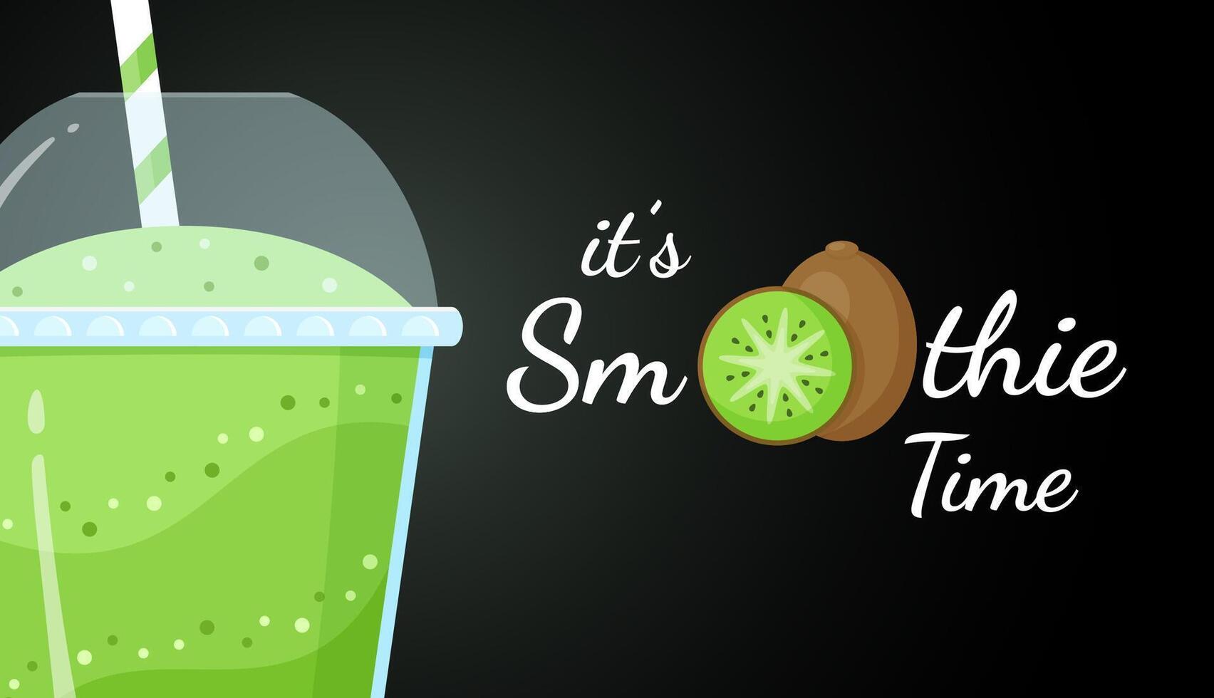 Green kiwi smoothie vitamin drink illustration. Vegetarian smoothies drink with green layers in glass. Raw kiwi fruit and smoothie logo for fitness landing page concept. Clipping mask applied. vector