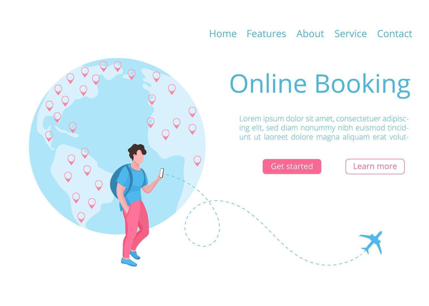Worldwide booking mobile app landing page concept vector