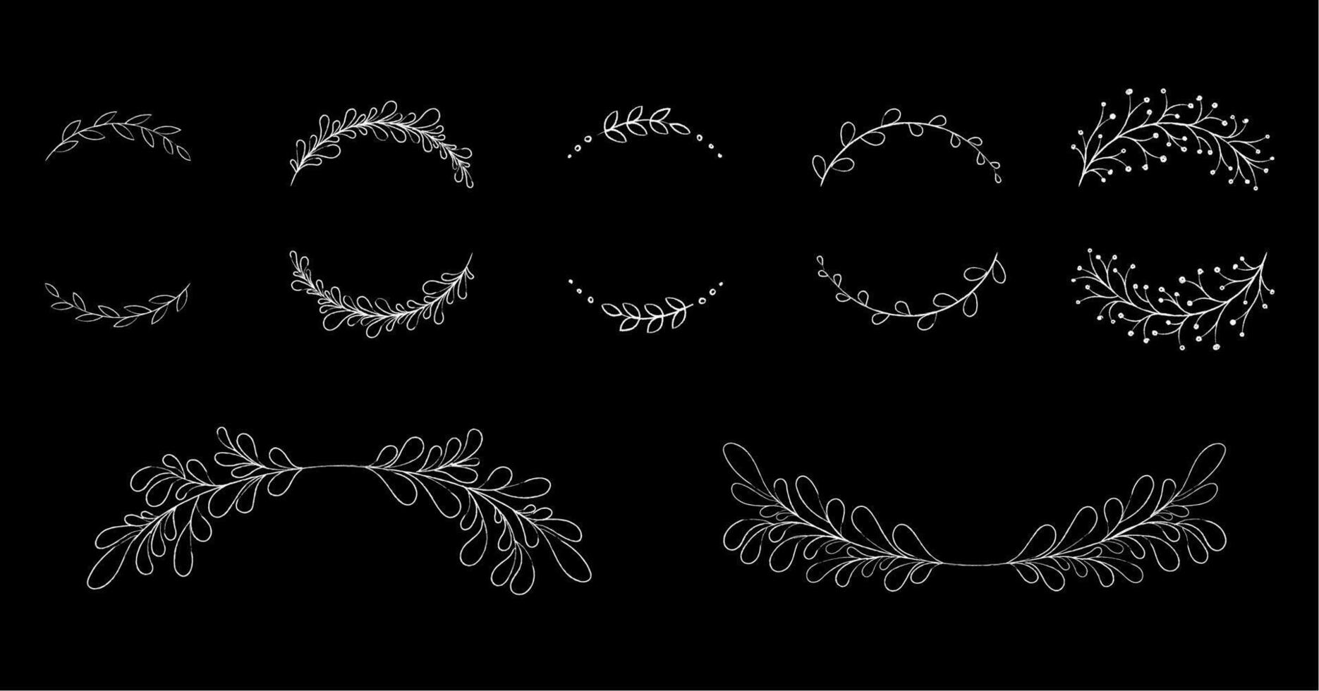 Hand drawn flowers and plants sketched frame illustration. Group of sketch flower silhouettes border, white chalk style drawings isolated on blackboard for wedding framed invitation vector
