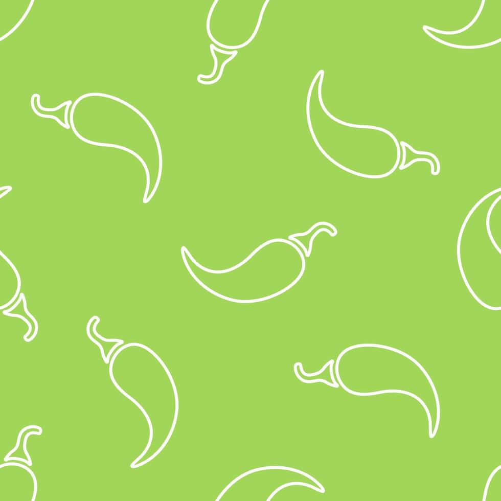 Chili pepper line seamless vegetable pattern flat illustration. Fresh food pattern in white and green colors with chili pepper vegetable silhouette seamless element for healthy vegetarian menu vector