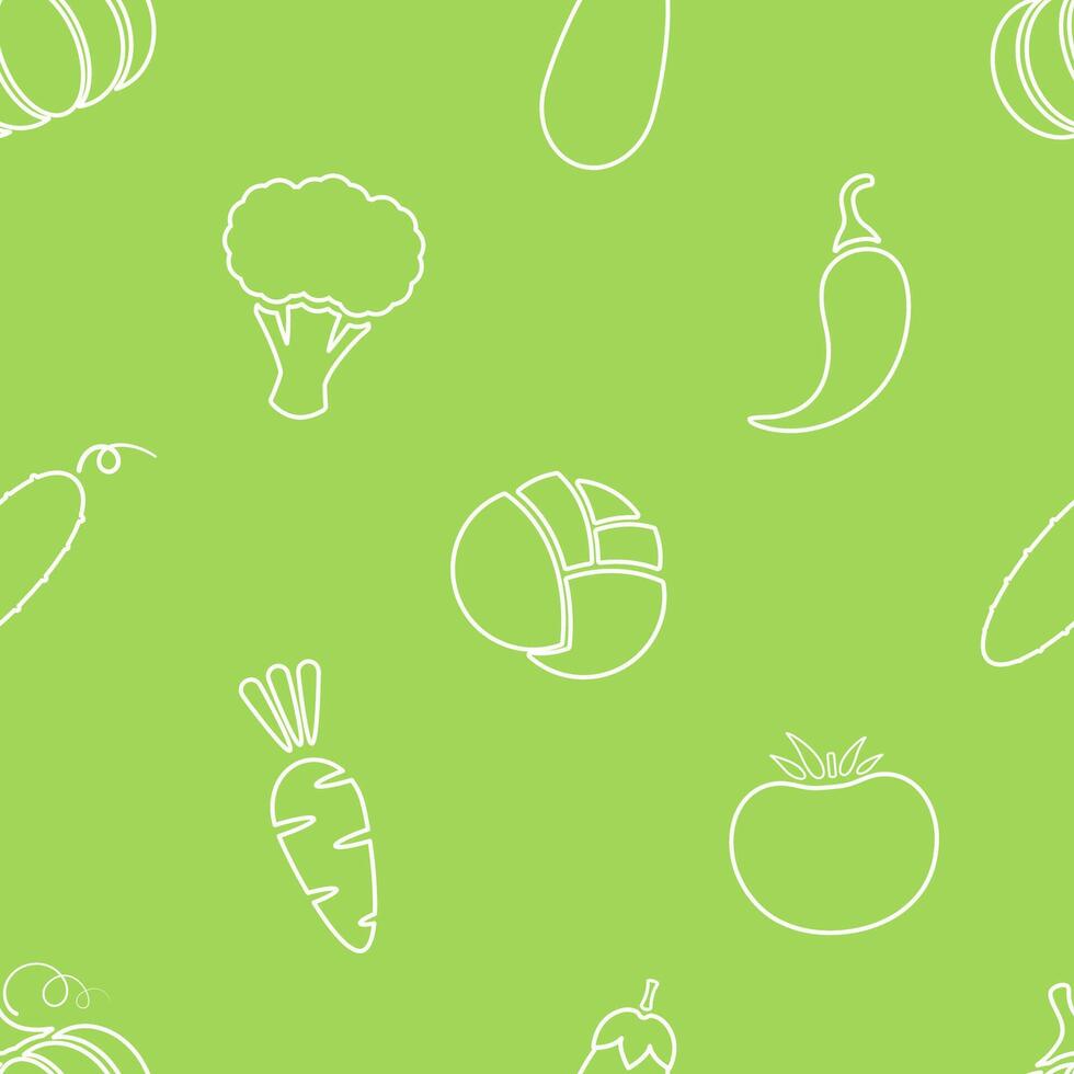 Seamless silhouette vegetable background flat illustration. Fresh food background in green and white colors with line vegetable seamless element for healthy diet decor or vegan fabric print. vector