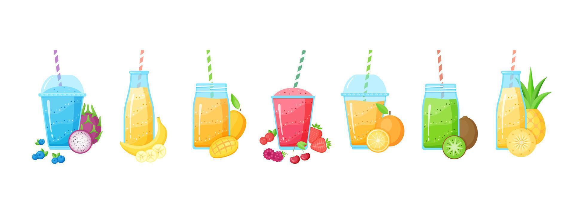 Fruit smoothie shake cocktail isolated set vector