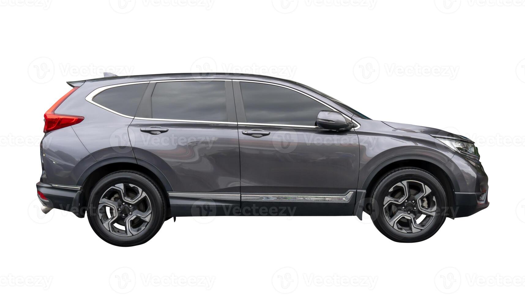 Side view of elegant dark gray SUV sports car isolated on white background with clipping path photo