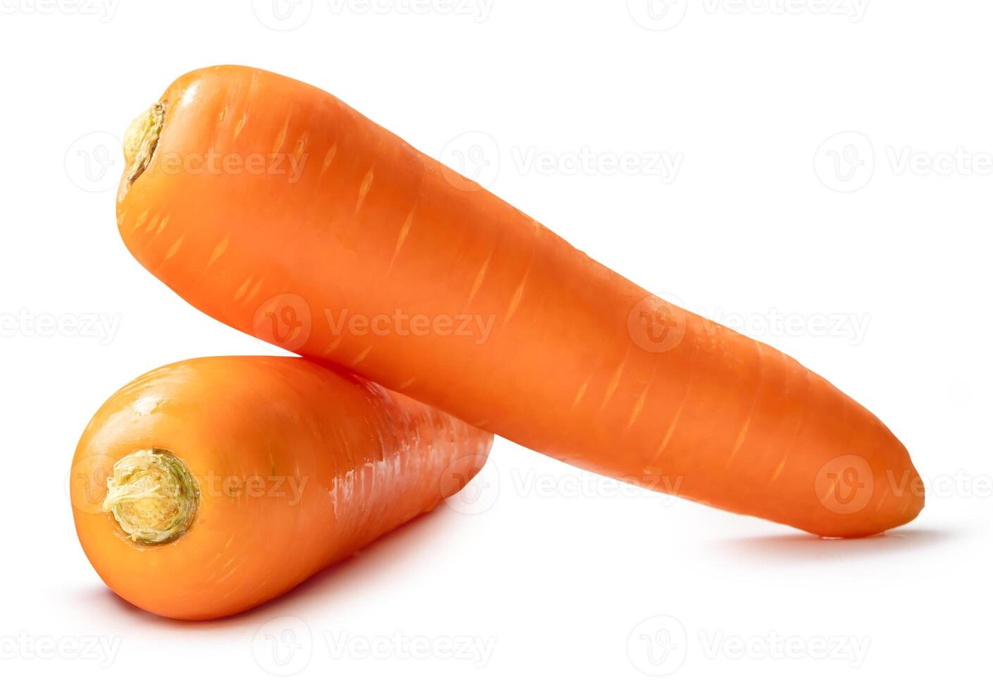 Side view of fresh orange carrots in stack isolated on white background with clipping path photo