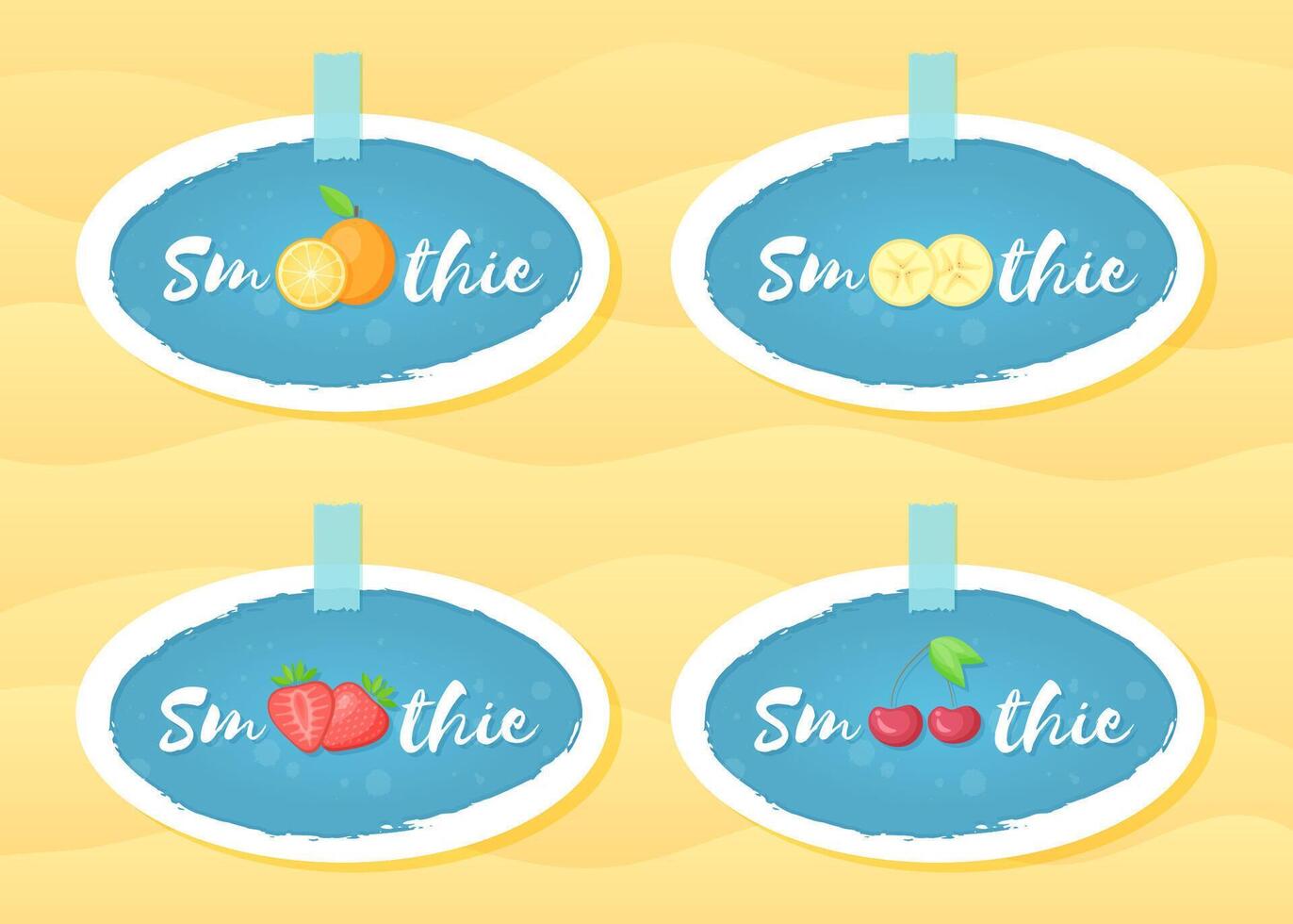 Blue label set smoothie fruit shake illustration. Hand drawn sign Smoothie on blue background in white frame on smoothies drink cocktail label for offer drawing sign or store promotion art vector