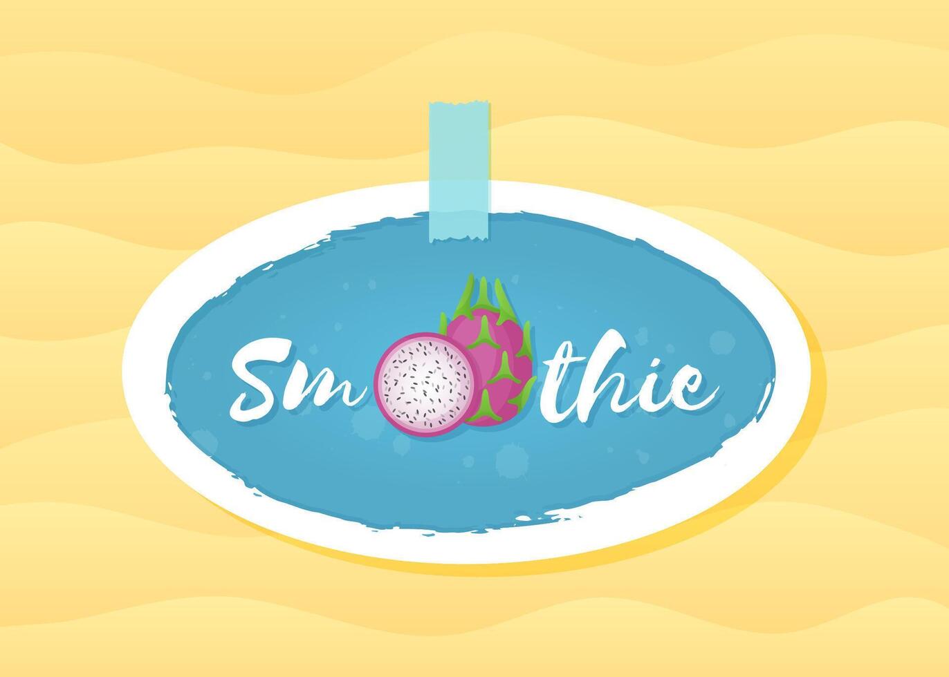 Blue label smoothie pitaya shake illustration. Fresh vegetarian smoothies drink label with raw pitaya fruit and hand drawn tag Smoothie with white frame for promotion discount concept vector