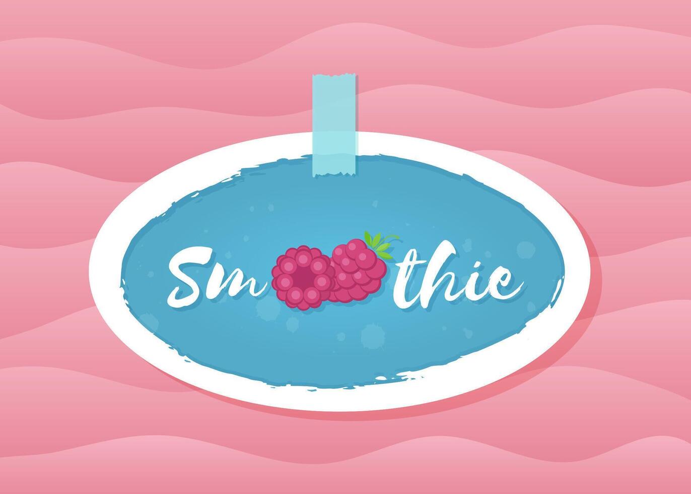 Red berry smoothie drink label illustration. Tasty natural raspberry with Smoothie sign in white frame at smoothies cocktail blue round sticker for offer drawing sign, store promotion art vector