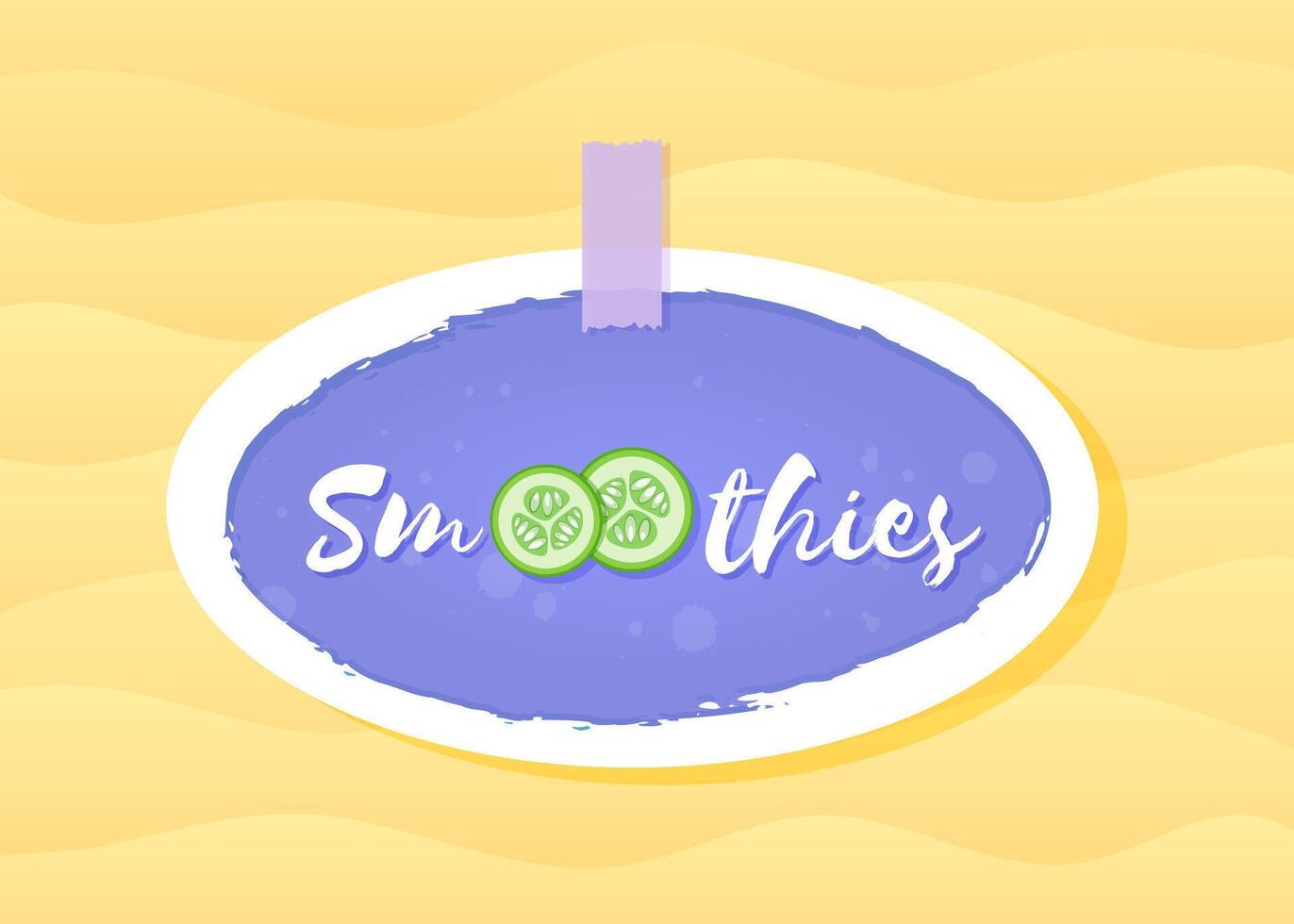 Smoothie vegetable cocktail sticker logo illustration. Fresh smoothies drink label with cucumber slice and sign Smoothie with hand drawn white frame for promo sticker or shop decoration design vector