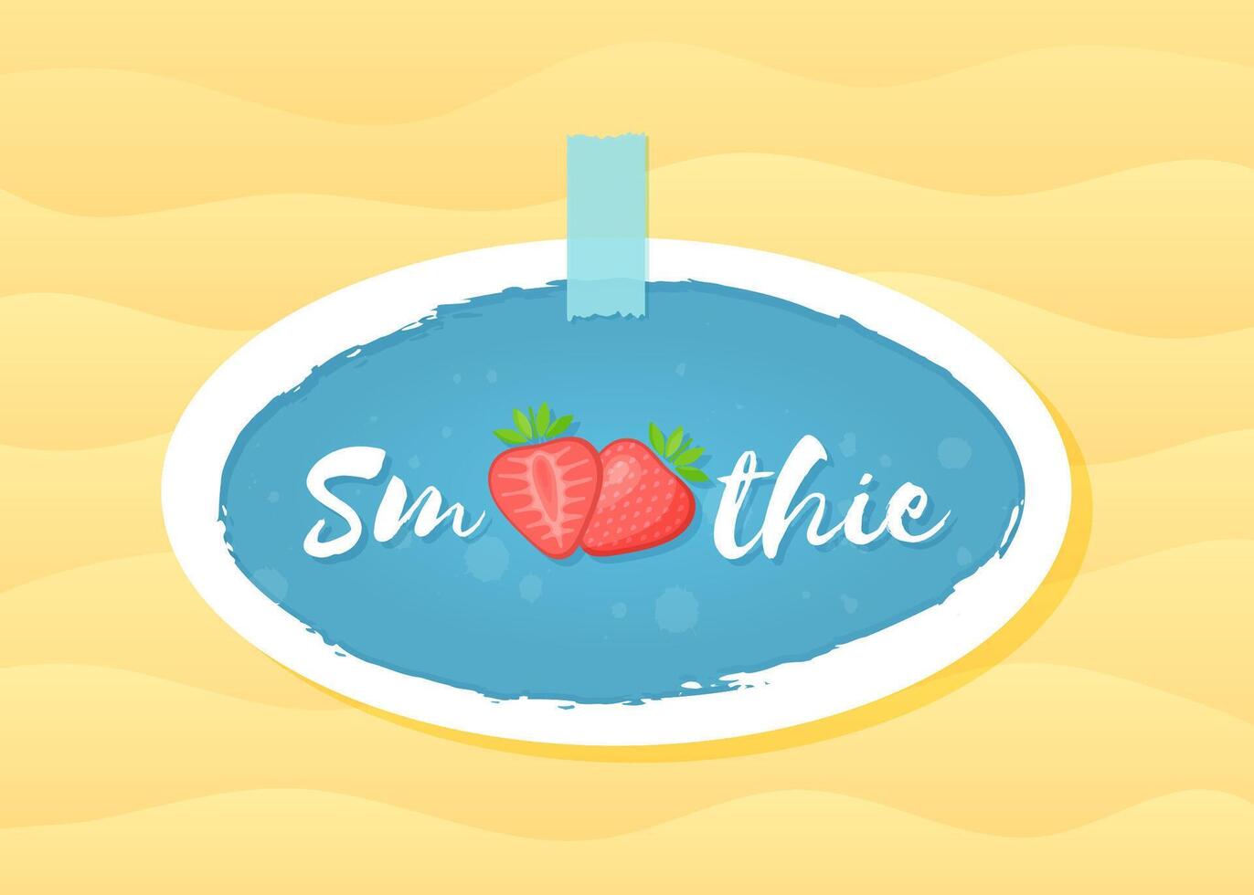 Red strawberry smoothie drink sticker illustration. Fresh vegetarian smoothies drink sticker with raw berry and hand drawn tag Smoothie with white frame for advertising graphic poster vector