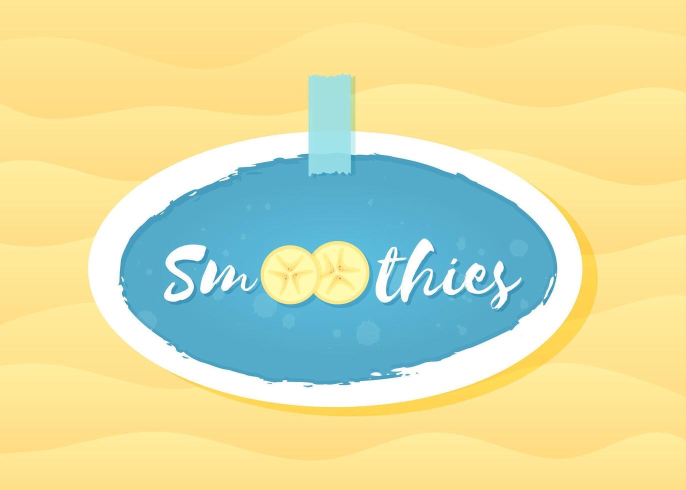Blue sticker smoothie banana logo set illustration. Tasty natural fruit with Smoothies sign at smoothie cocktail round sticker for decoration emblem, sale offer label or advertising poster vector