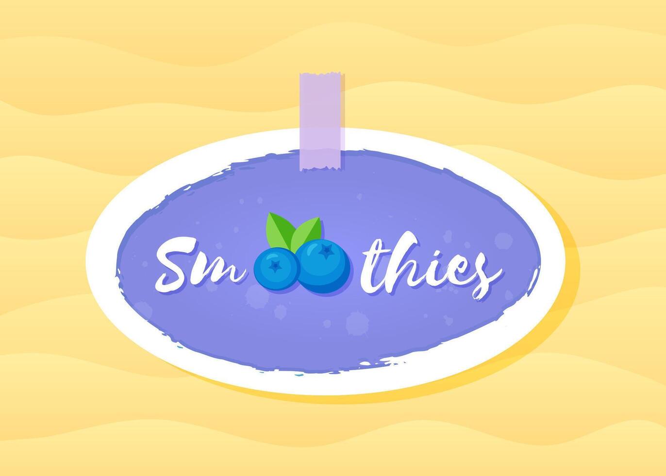 Violet smoothie blueberry cocktail sticker illustration. Hand drawn sign Smoothie on violet background in white frame on smoothies drink sticker for decoration emblem or sale offer banner vector
