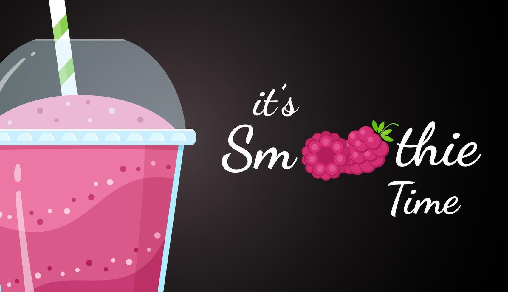 Red raspberry smoothie vitamin drink illustration. Berry smoothie logo on black background, glass filled with red smoothies drink for summer fast food season menu. Clipping mask applied. vector