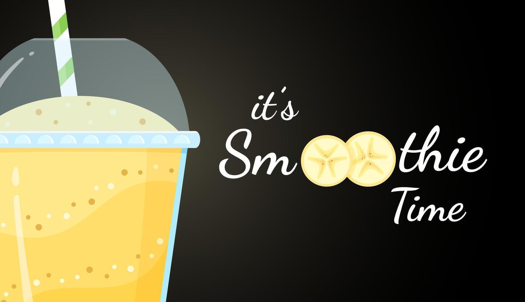 Yellow smoothie fruit logo flat illustration. Fresh smoothies drink with yellow layers in glass with fruit smoothie logo for fast food menu or healthy detox web banner. Clipping mask applied. vector