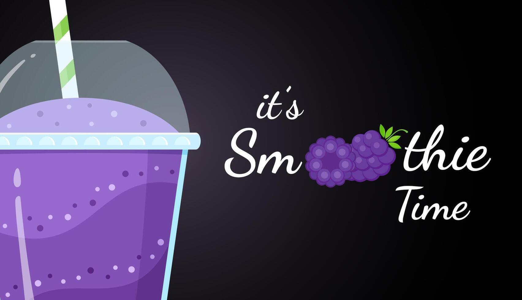 Violet natural smoothie blackberry shake illustration. Berries, cup, straw and glass with violet layers of smoothies cocktail, smoothie logo for fitness landing page. Clipping mask applied. vector