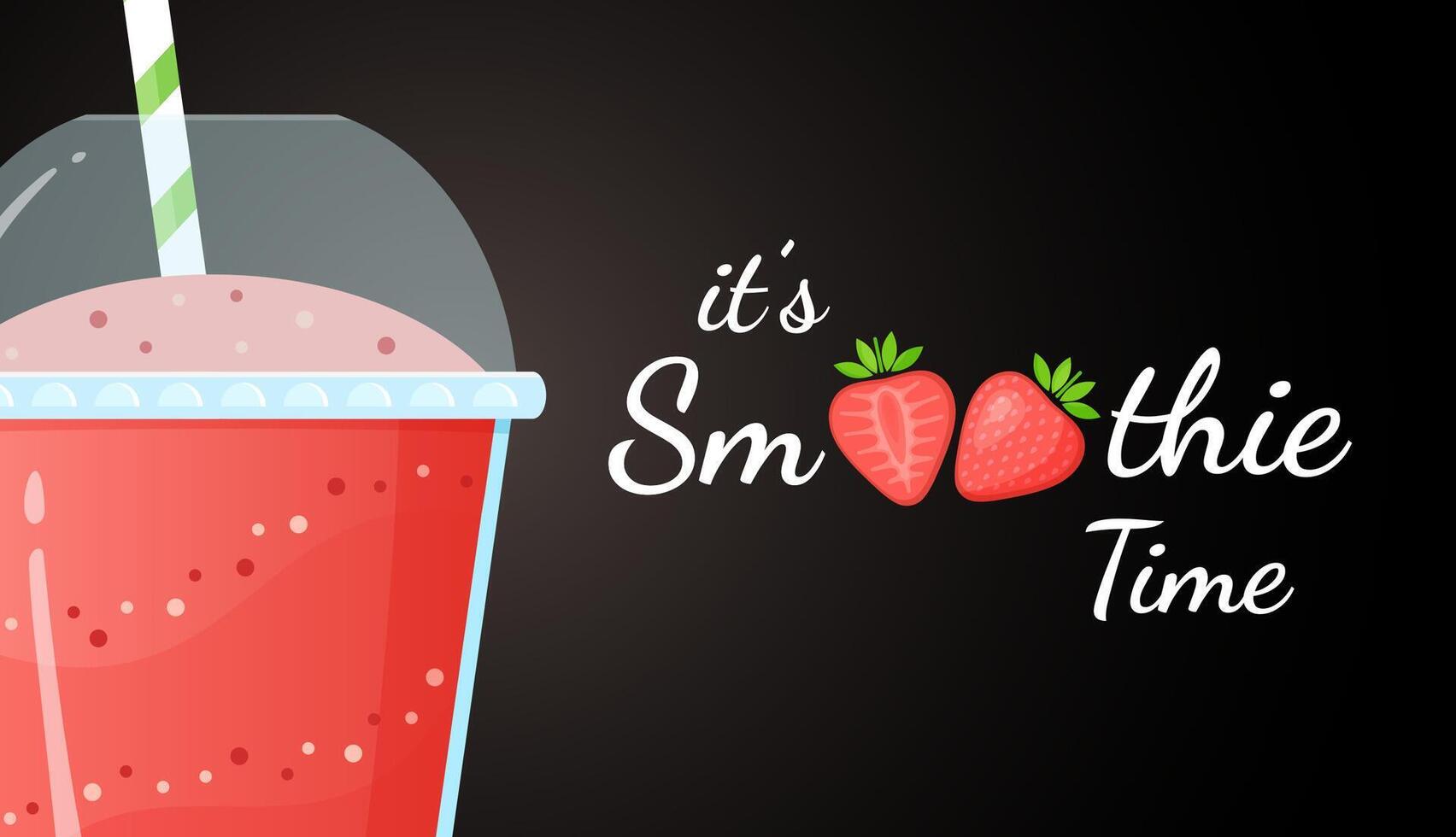 Red smoothie logo fruit shake illustration. Fresh smoothies drink with strawberries smoothie logo for drink energy promo landing page or summer fast food season menu. Clipping mask applied. vector