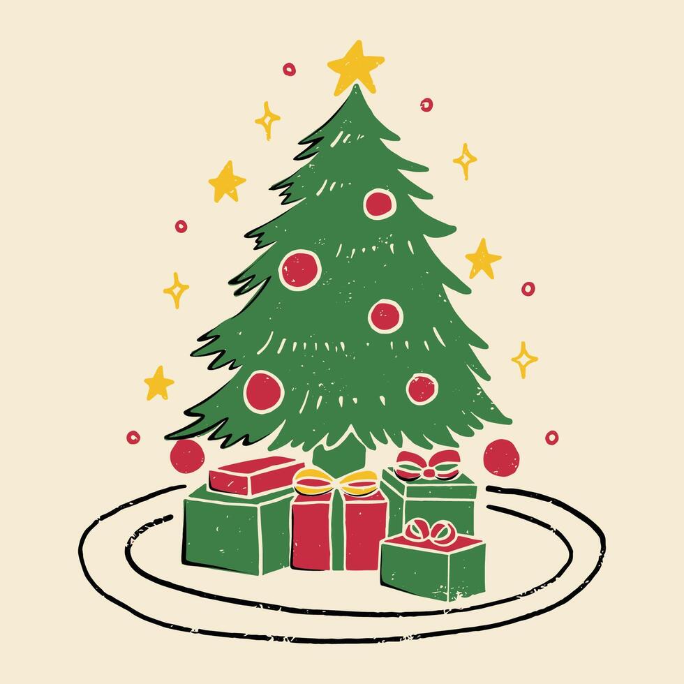A beautifully decorated Christmas tree with presents and ornaments, creating a joyful holiday ambiance. vector