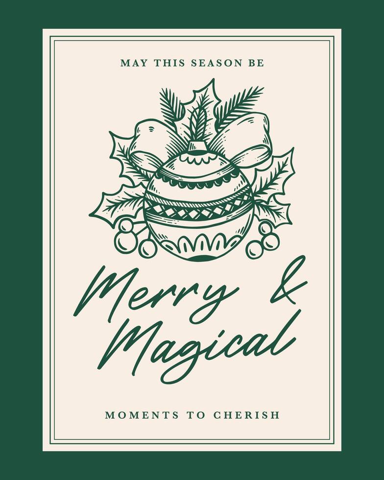 Classic Holiday Card Design Featuring Vintage Christmas Icons for Festive Greetings vector