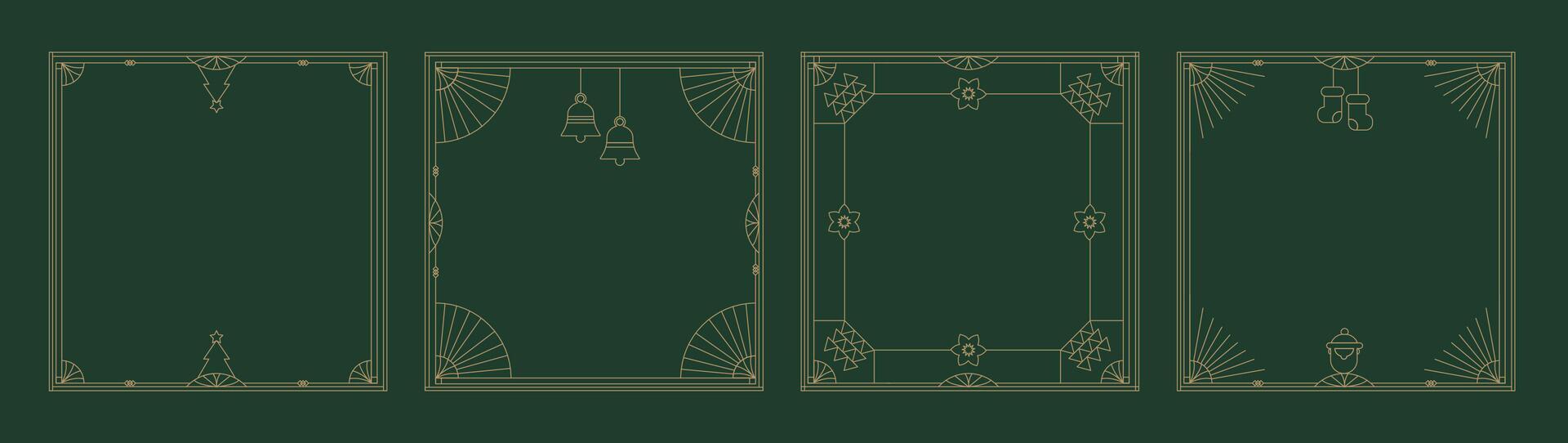 Elegant Christmas Art deco frames set for merry Christmas cards, ad, invitations set. Collection of linear frame design. Elegant, luxury printable design. Editable line vector