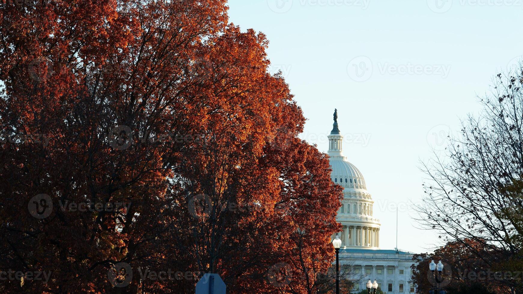 The Washington DC city view with the Capitol Hill building as background in autumn photo