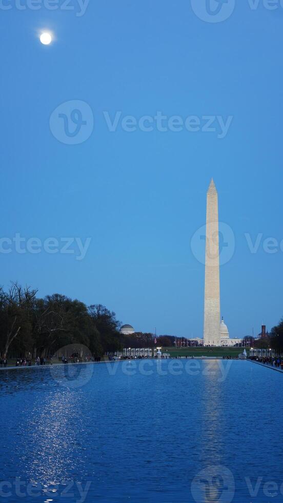 The monument tower view with the sunset sky as background in Washington DC photo
