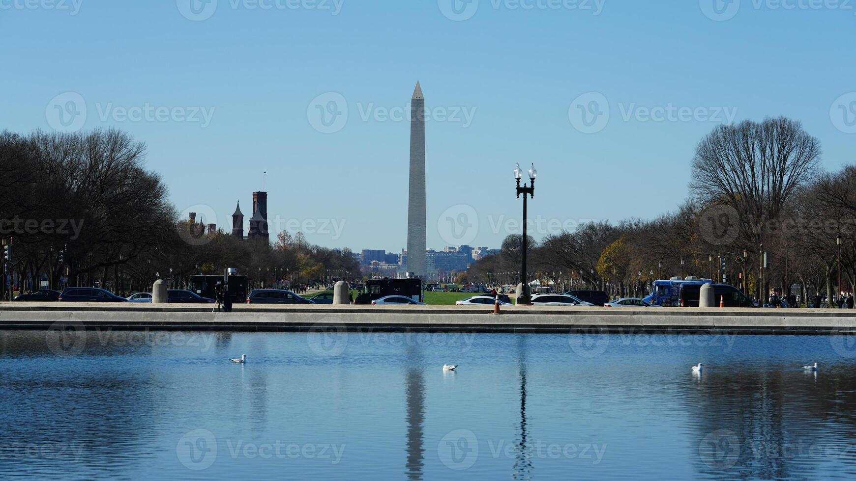 The monument tower view with the sunset sky as background in Washington DC photo