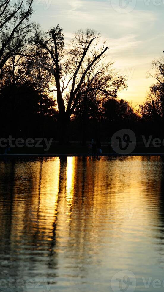 The beautiful sunset view with the colorful sky and river as background in a little USA town photo