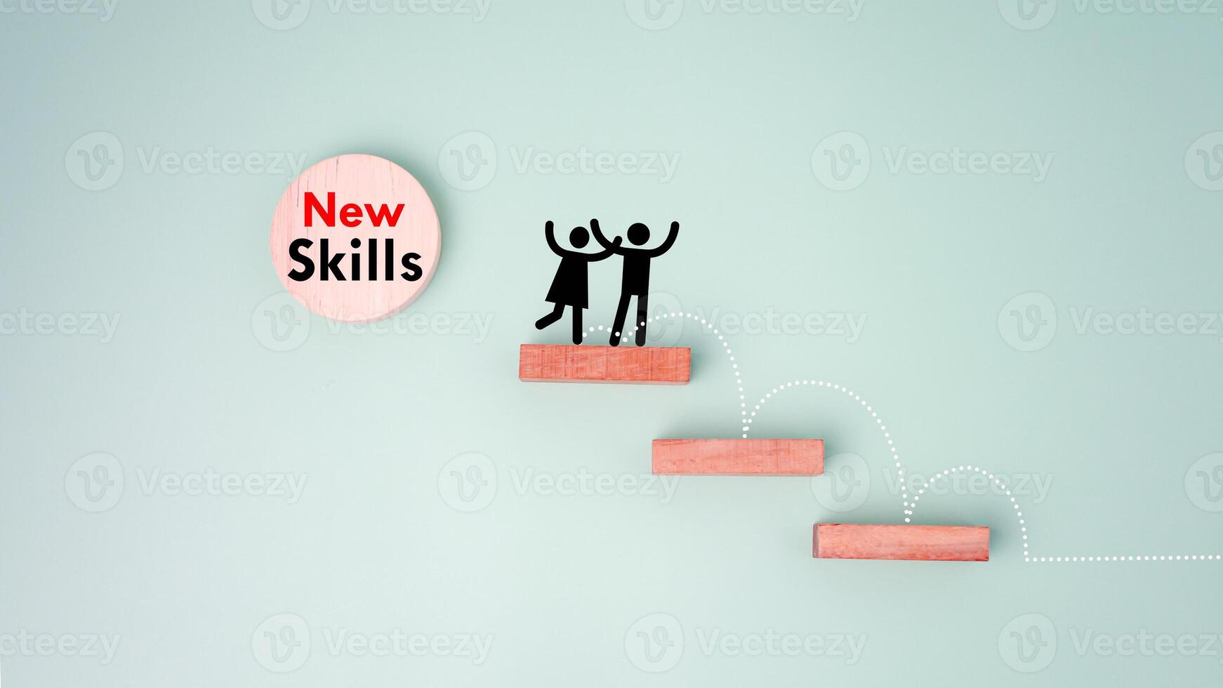 Skills icon and human drawing on wooden block. Upskilling and personal development concept. Employee thinking, digital upskill, Skill training, education, learning, ability. Upskilling, reskilling. photo