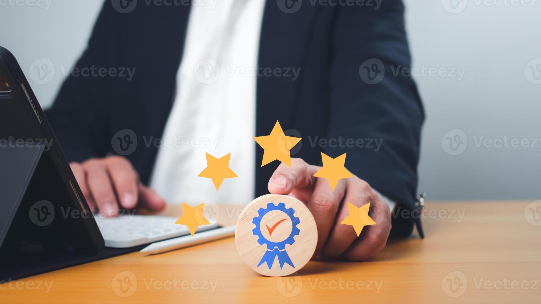 Customer Satisfaction Survey concept, service experience rating online application, customer evaluation product service quality, satisfaction feedback review, very good quality most. photo