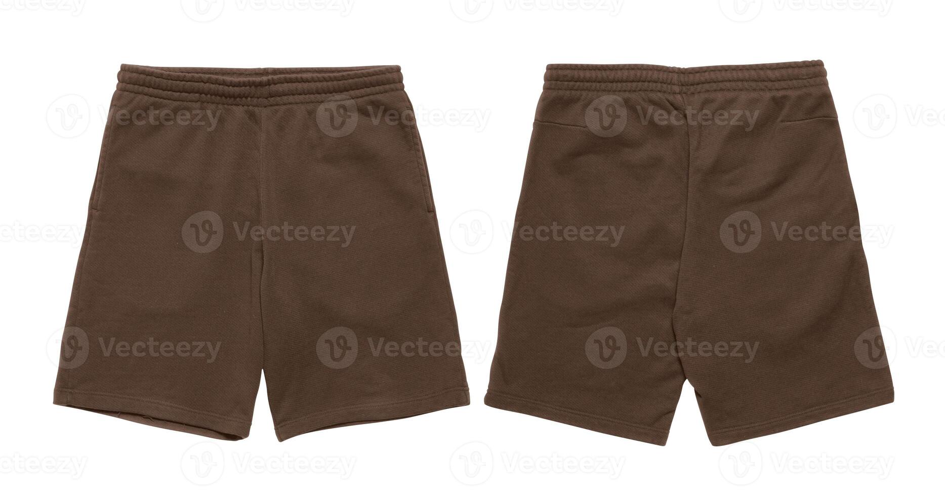 Brown sweatpants with elastic waistband, front and back view. photo