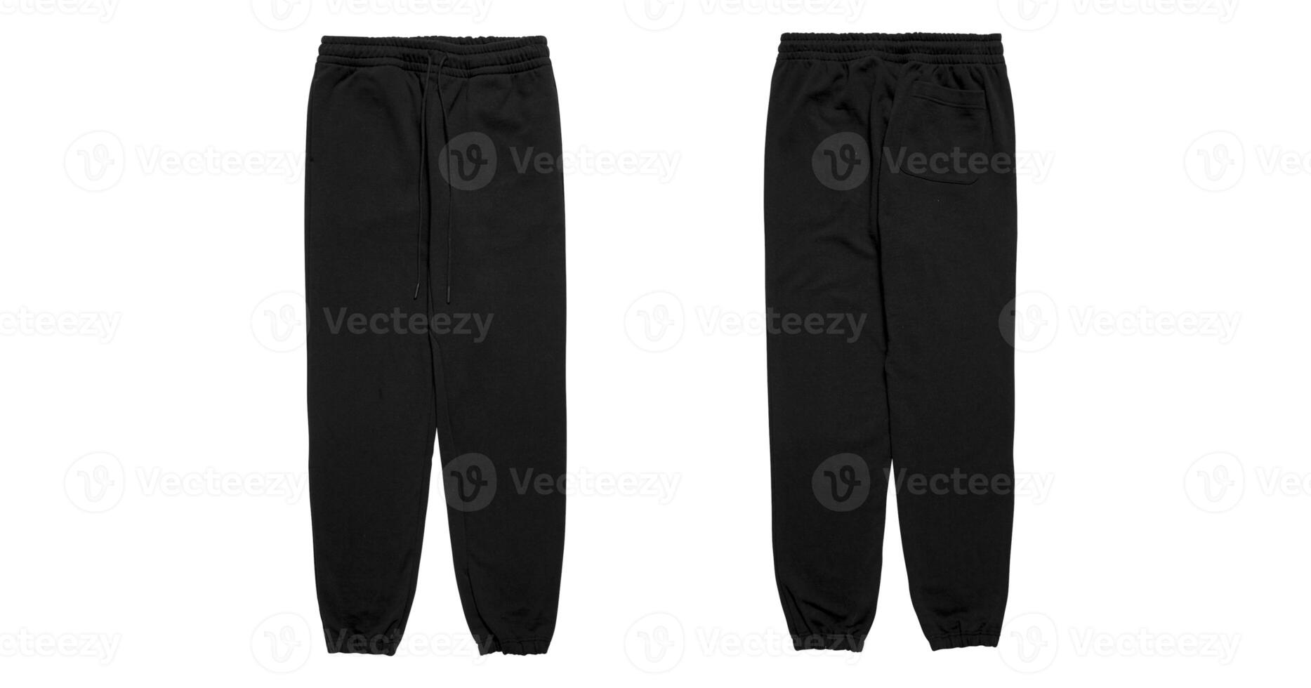 Black sweatpants with elastic waistband and drawstring. photo