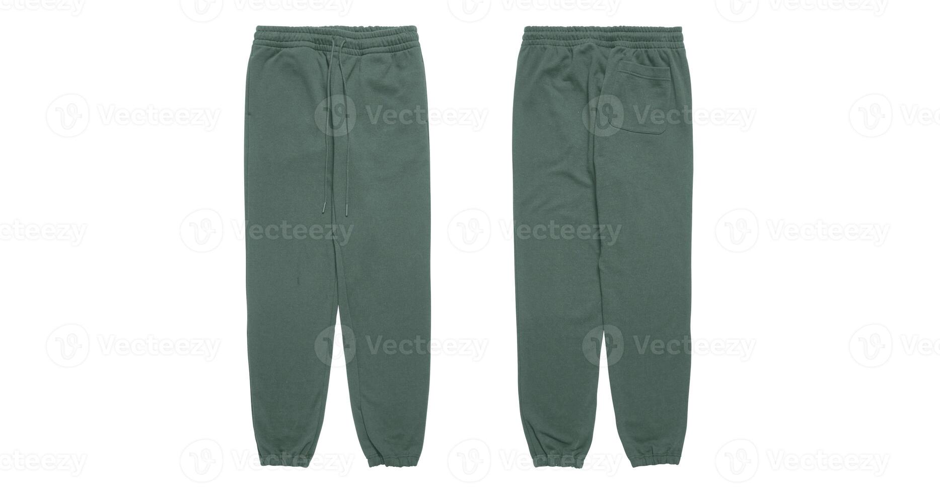 Green dark sweatpants with drawstring and back pocket. photo