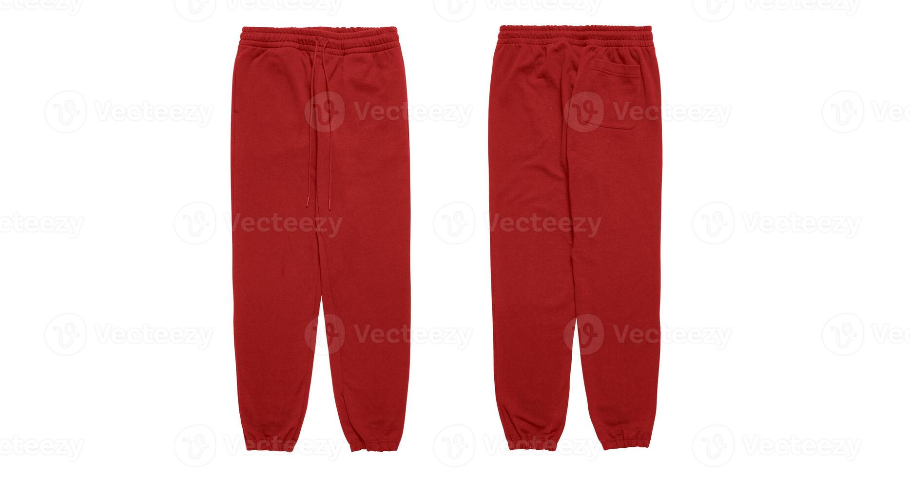 Red sweatpants with drawstring and pocket. photo