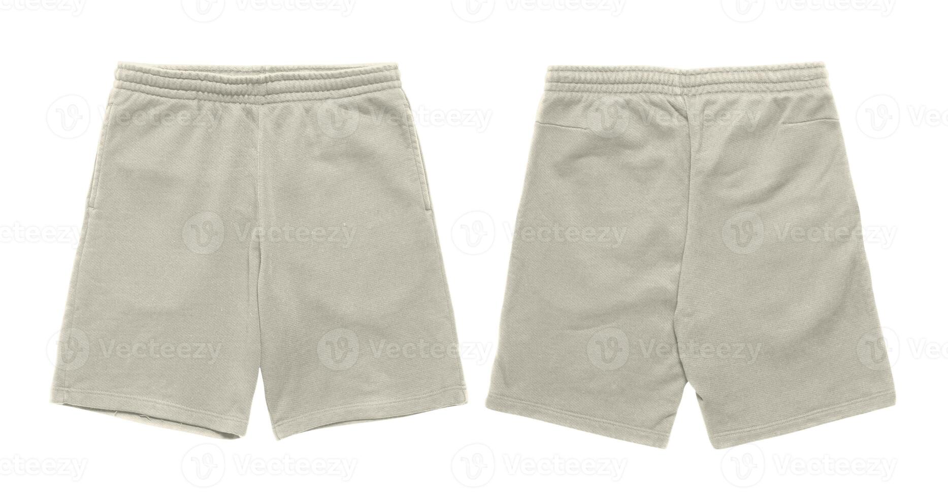 Two pairs of lightgray shorts with elastic waistbands. photo