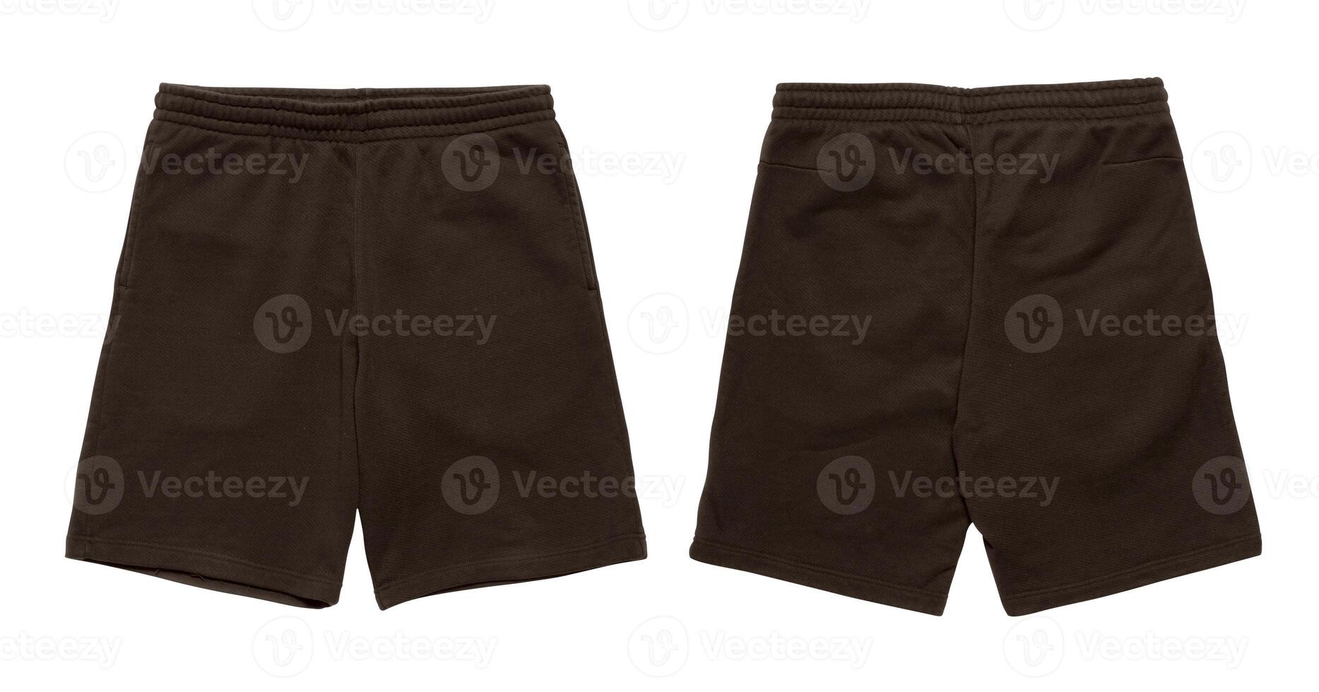 Brown shorts with drawstring, front and back views. photo