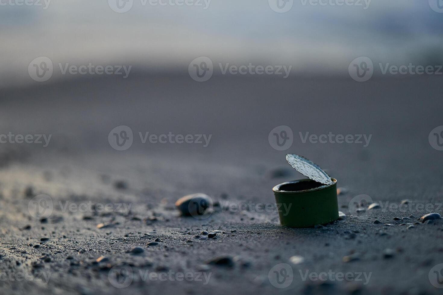 trash can with ocean waves ecology photo