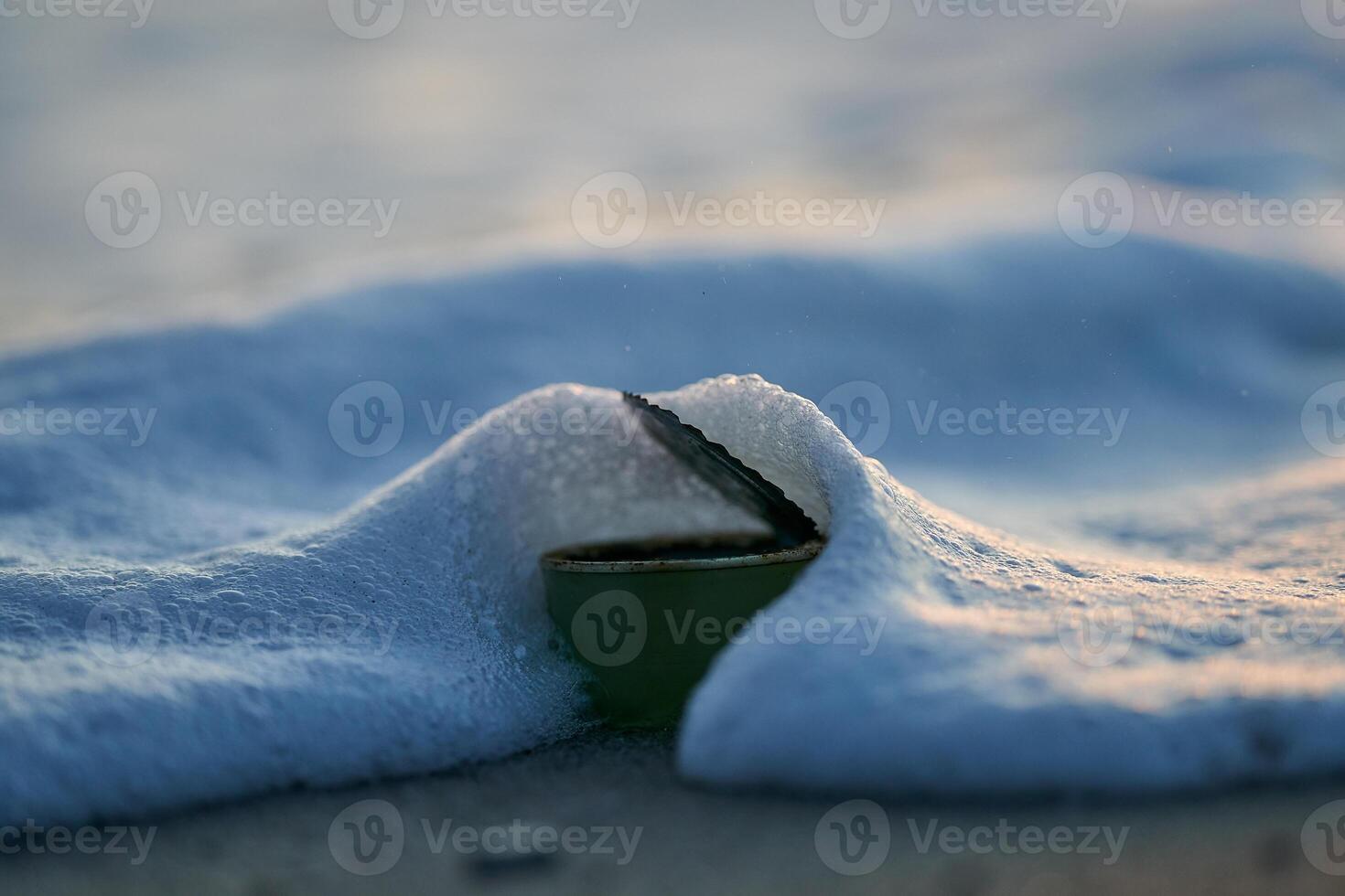 trash can with ocean waves ecology photo