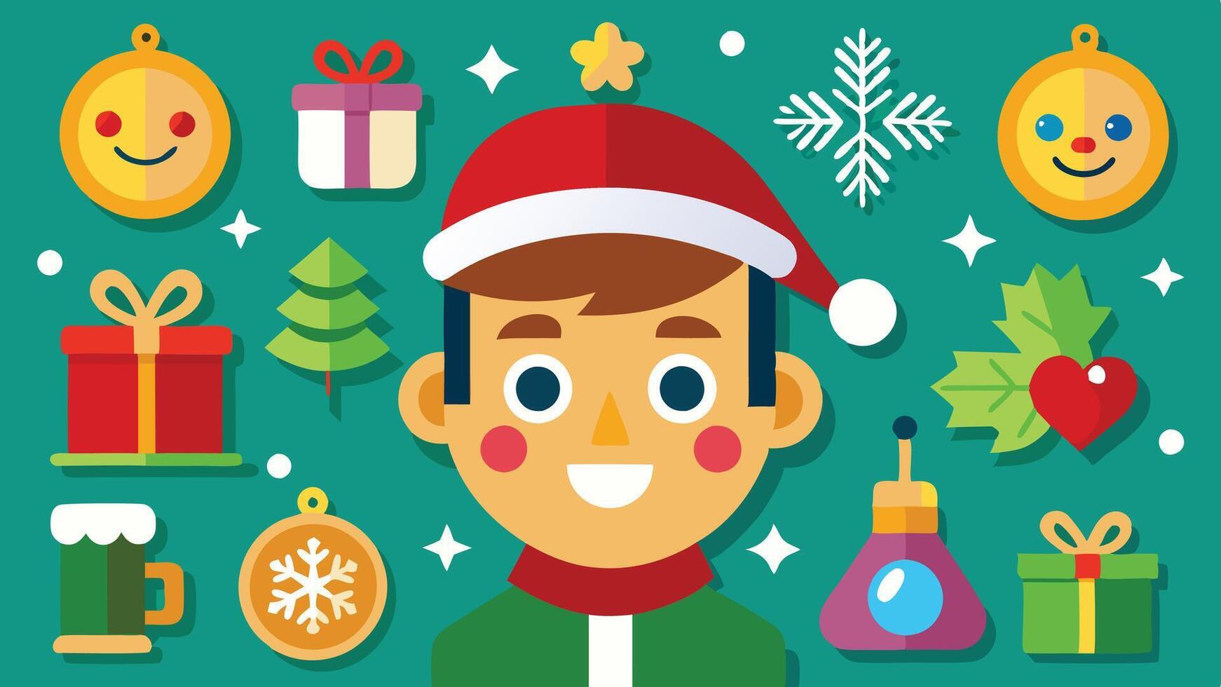 A cheerful cartoon character dressed as Santa Claus surrounded by festive decorations and gifts, embodying the spirit of Christmas in a colorful winter setting vector