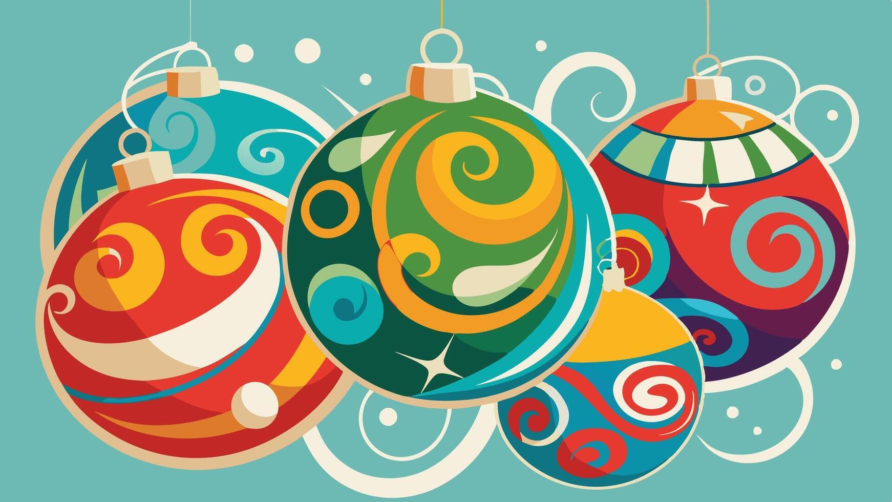 Colorful decorative ornaments hang in a festive arrangement, showcasing vibrant swirls and patterns, perfect for celebrating the holiday spirit in a joyful setting vector