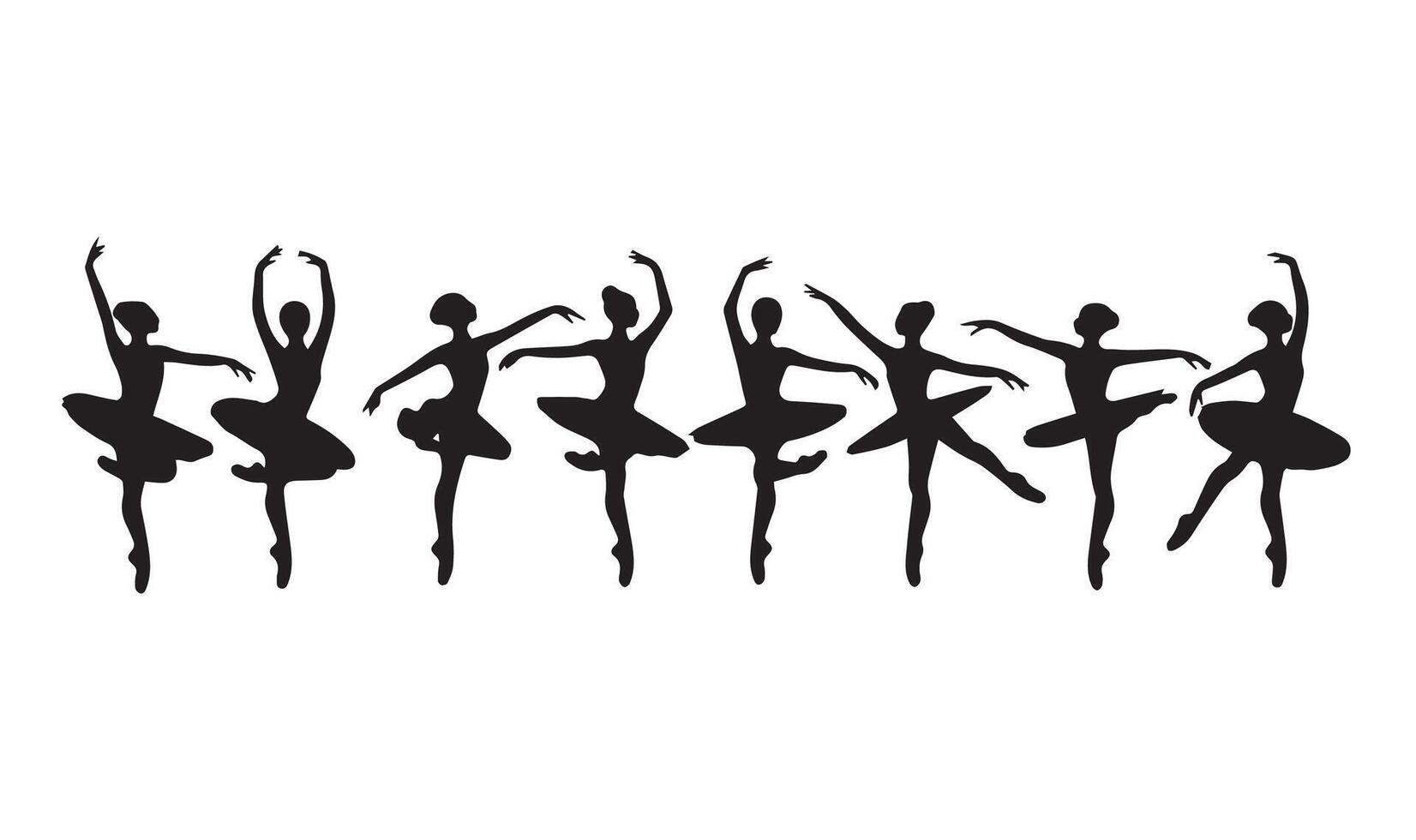 Set of ballerina silhouettes on white. vector