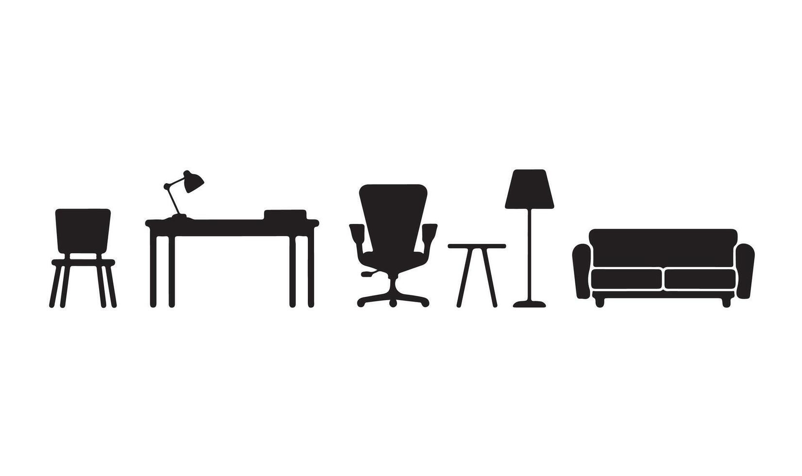 A set black and white silhouette Furniture collection isolated on a white background. vector