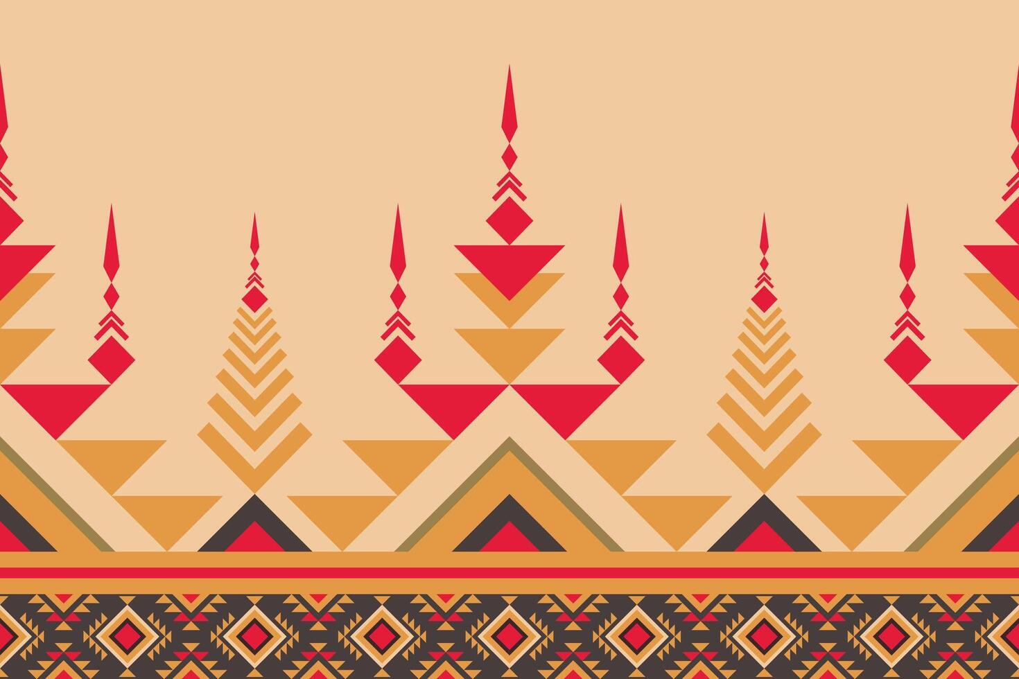 Ethnic seamless pattern with Navajo and Aztec tribal motifs, created for rugs, carpets, and textiles. Earthy palette, blending Native American and Southeast Asian styles with a vintage touch vector