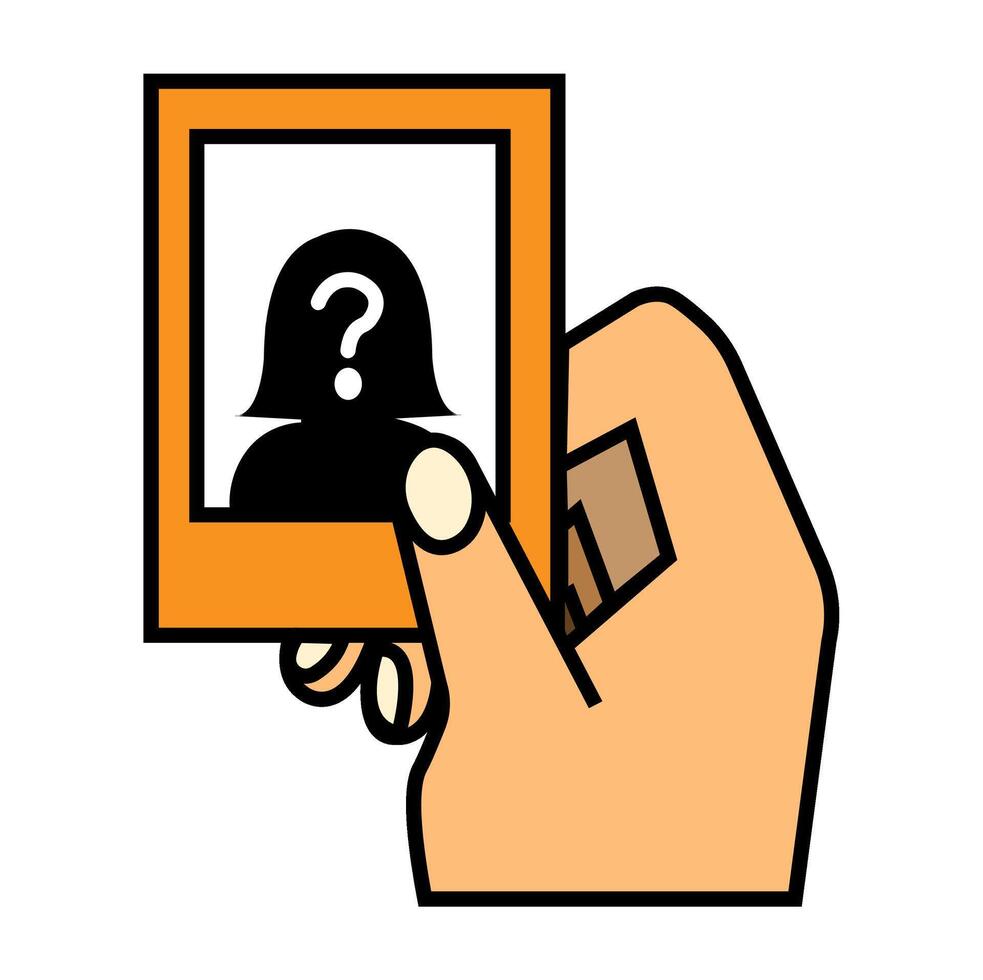 A hand holding a mysterious photo frame with an undefined silhouette inside vector