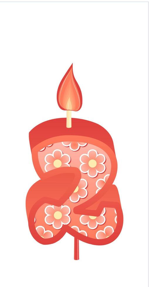 Happy Birthday cake font with pink yellow candle. two year, symbol of number anniversary. Quinceanera girl party decor. Cartoon illustration. vector