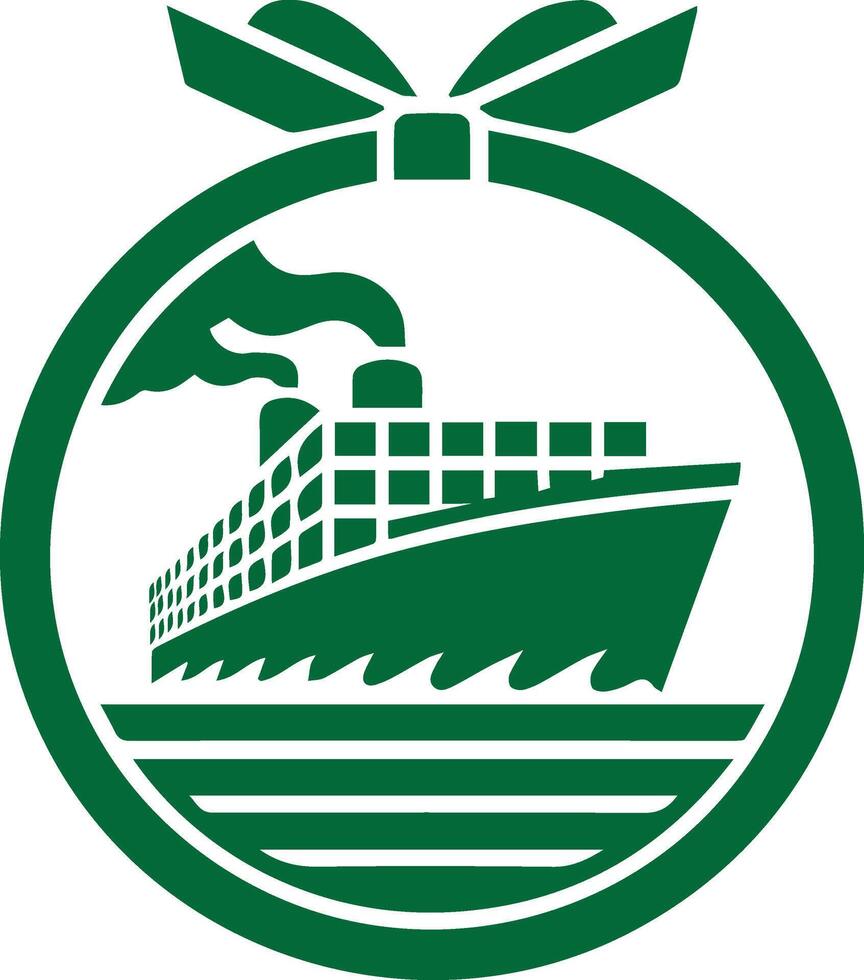 a green and white logo with a ship in the middle vector