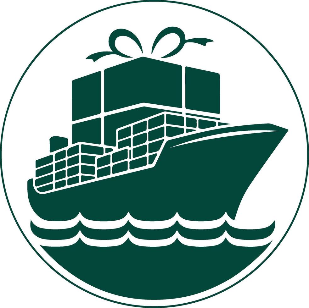 a green container ship with a gift box on the side vector