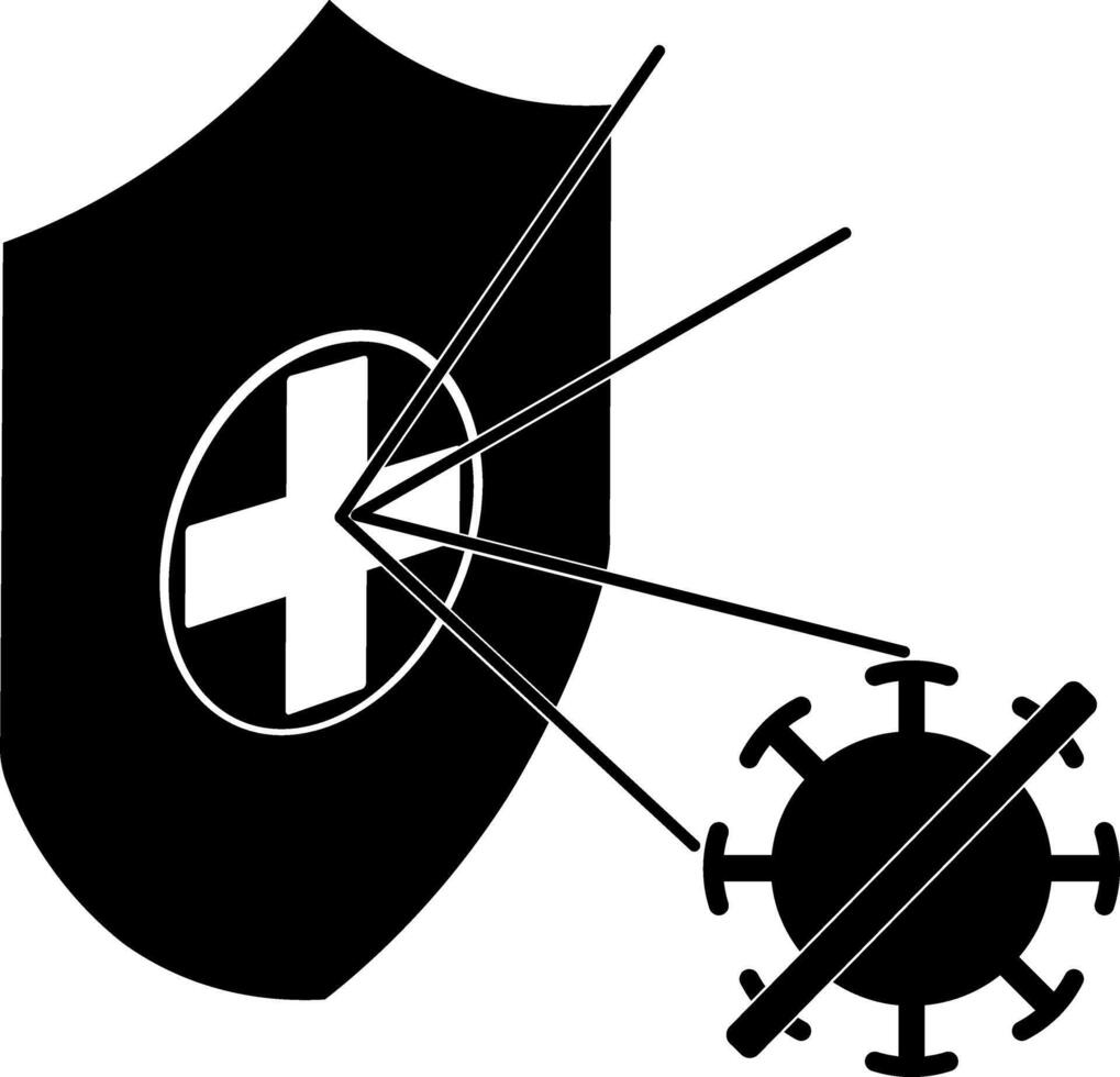 Virus repelled by a medical symbol shield. vector