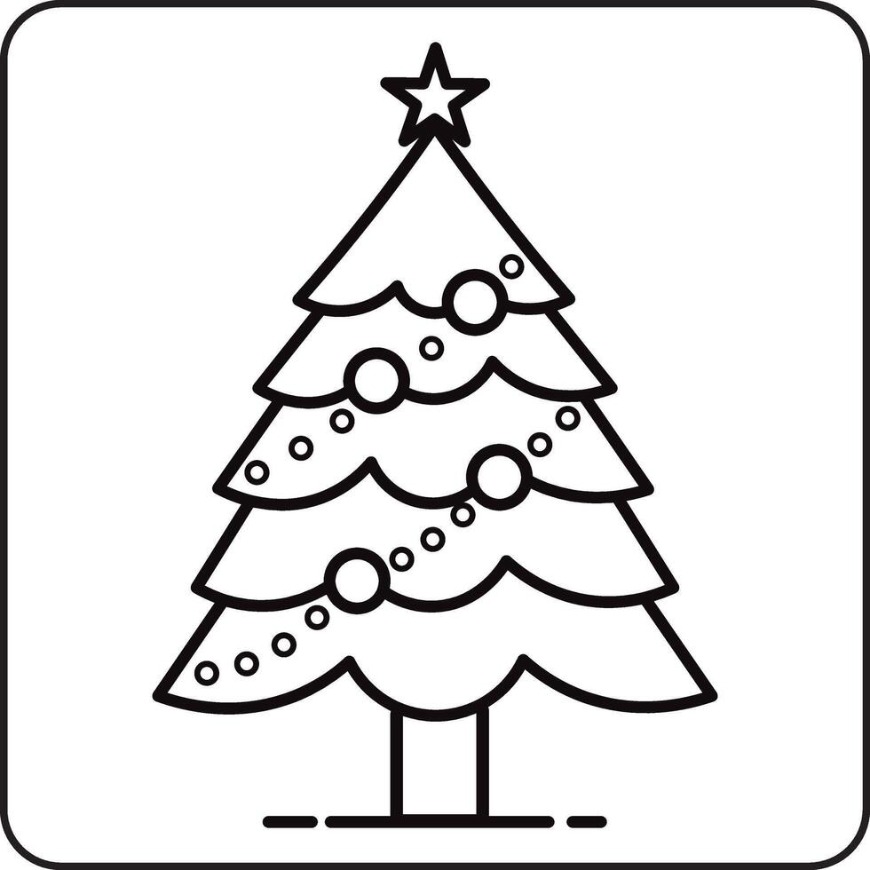 Simple, outlined Christmas tree design with decorative ornaments. vector